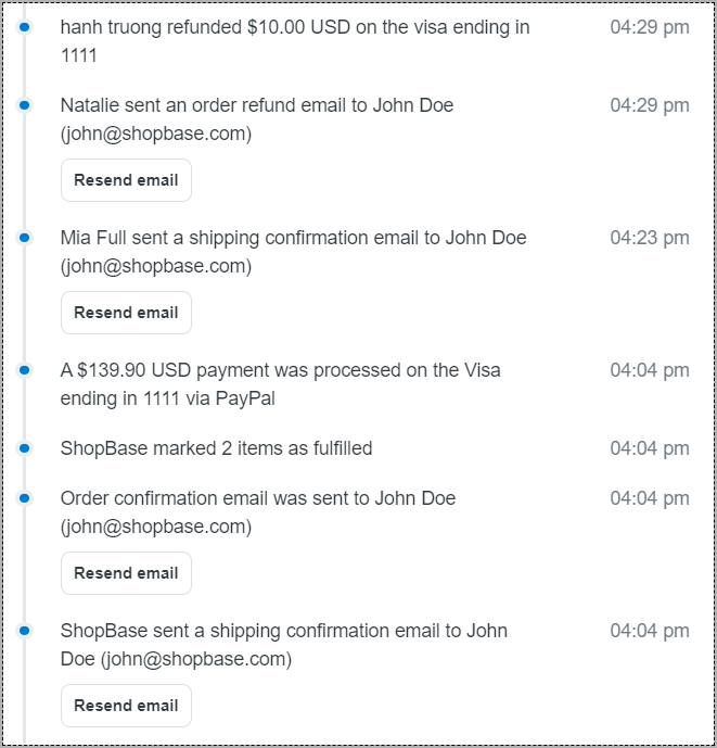 Order timeline on Shopbase