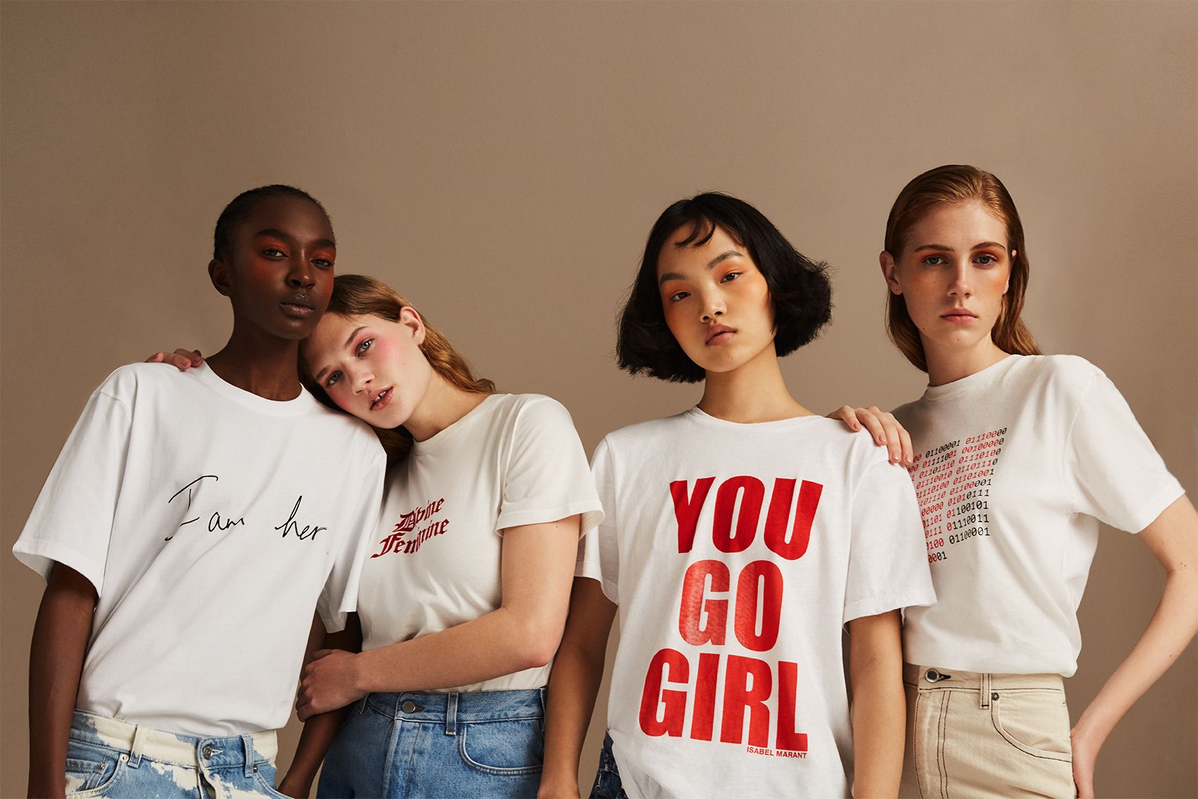 Công ty thời trang nổi tiếng Net-a-Porter đã mời 6 nhà thiết kế thời trang nữ - bao gồm Victoria Beckham, Alexa Chung và Isabel Marant,... để thiết kế áo phông với các thông điệp truyền sức mạnh cho phụ nữ.