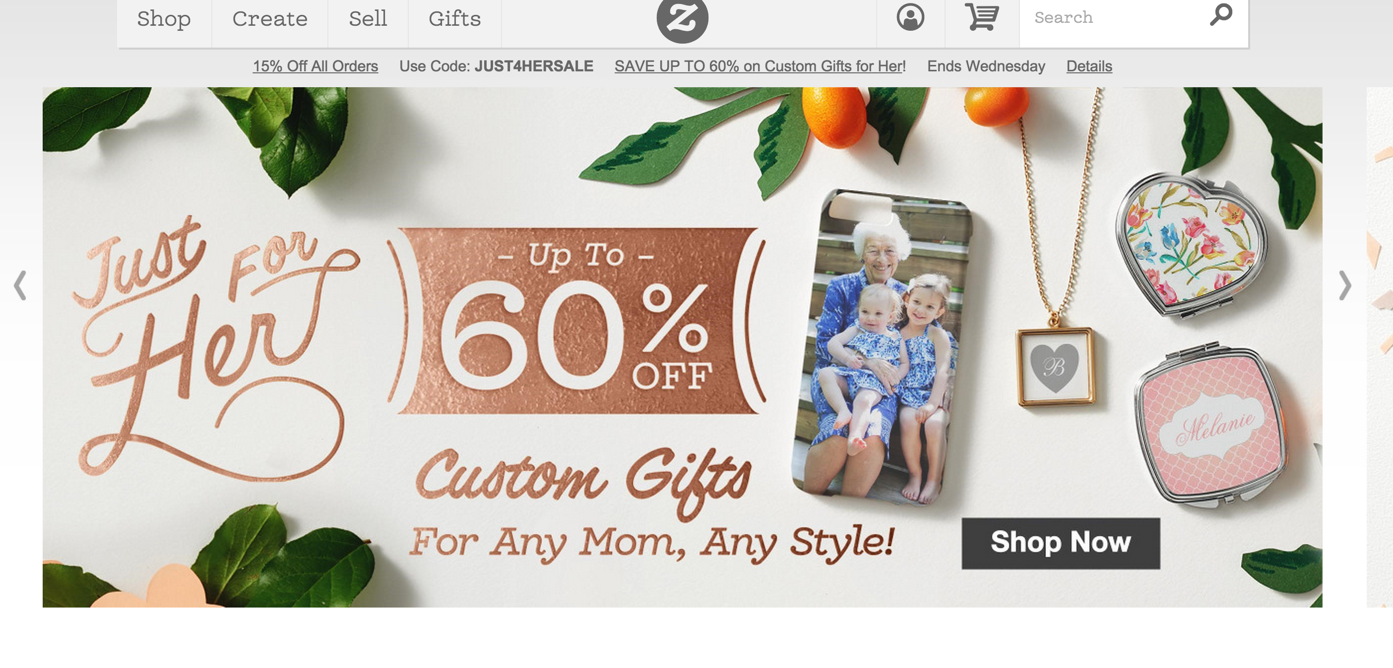 A brand has offered up to 60% discount on products bought as gifts for moms together with the designed image displayed on the slideshow on the homepage