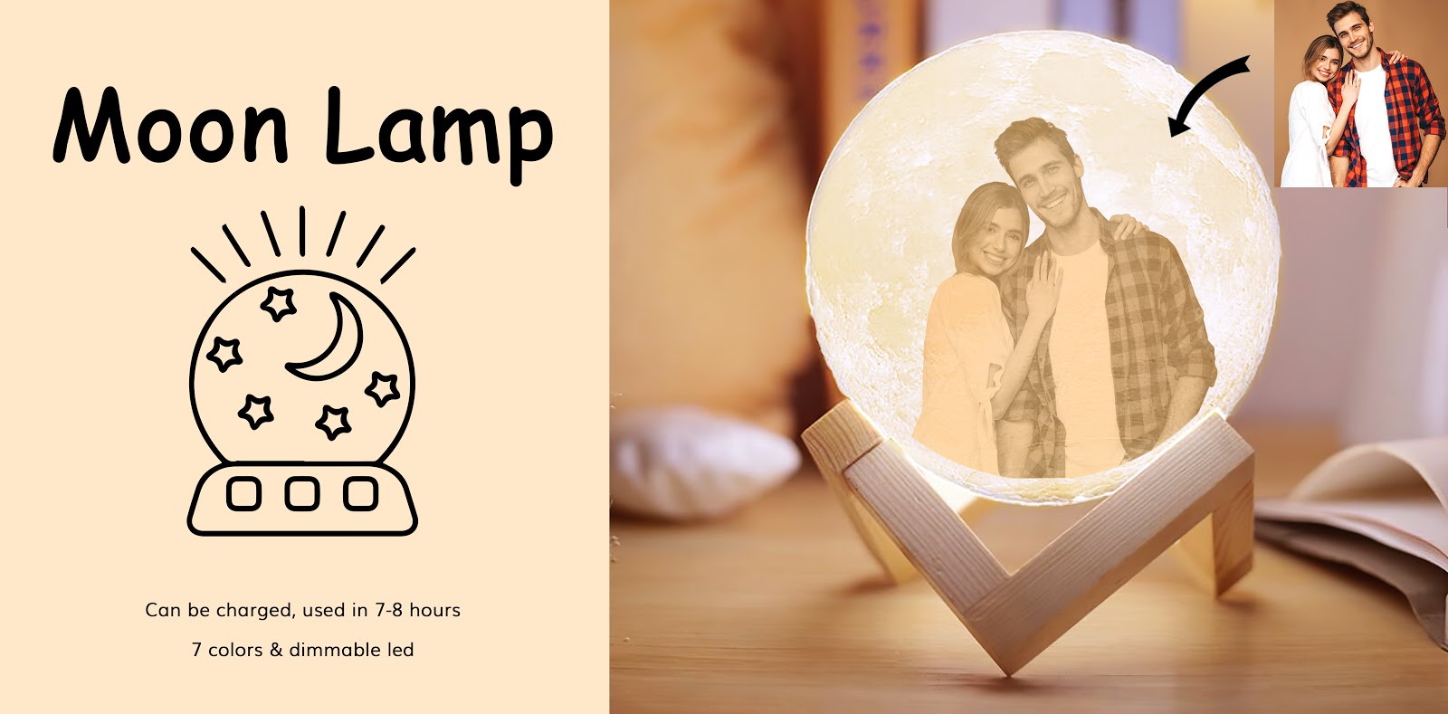 Sản phẩm đèn trang trí Moon lamp độc quyền của PrintBase phân phối với những thông điệp ý nghĩa hoặc hình ảnh có thể in lên sản phẩm
