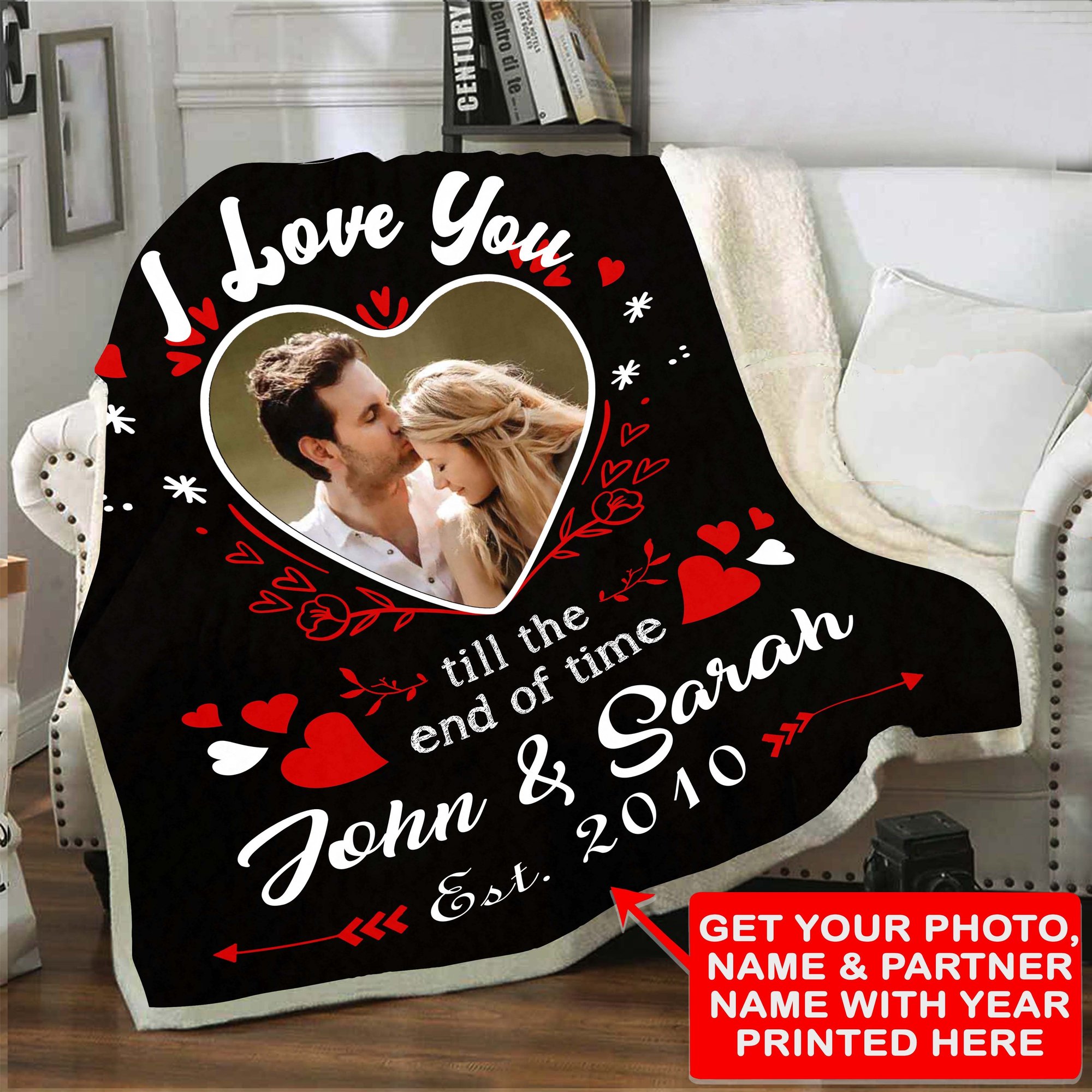 Sherpa blanket Valentine’s Day design for couples