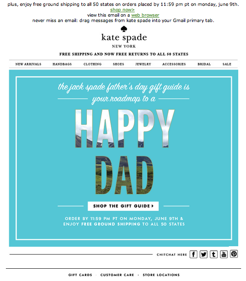 Mẫu email marketing của cửa hàng Kate Spade gửi khách hàng nhân dịp Father’s Day