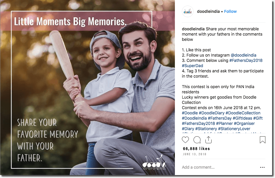Mini contest của một thương hiệu chạy cho Father’s Day trên Instagram vào năm 2018