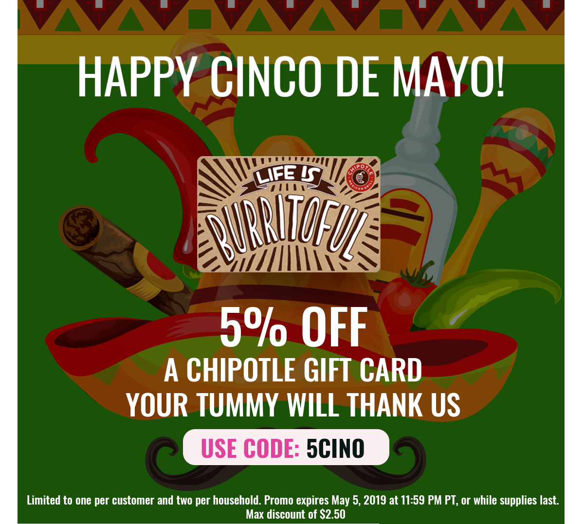 Popup khuyến mãi giảm giá 5% của một cửa hàng trực tuyến nhân ngày Cinco de Mayo