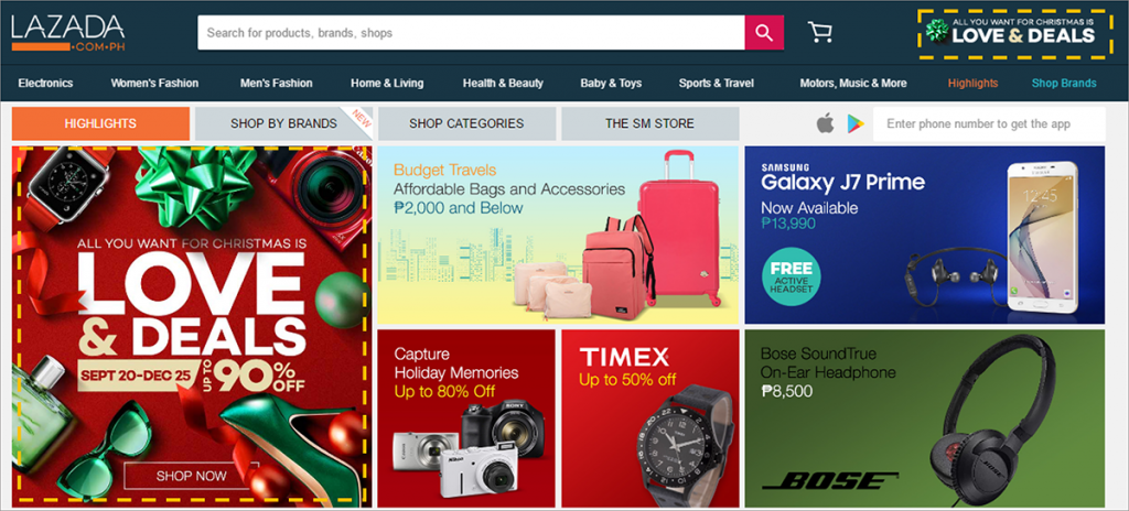 Lazada changes its header to add a “All you want for Christmas…” headline. Plus, an added banner of their Christmas deal.