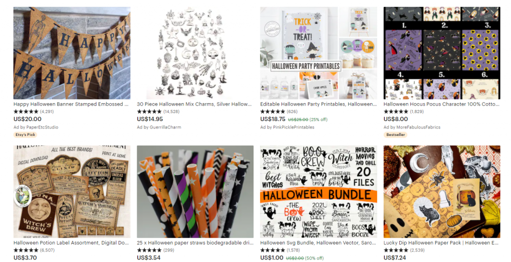 Halloween supplies on Etsy