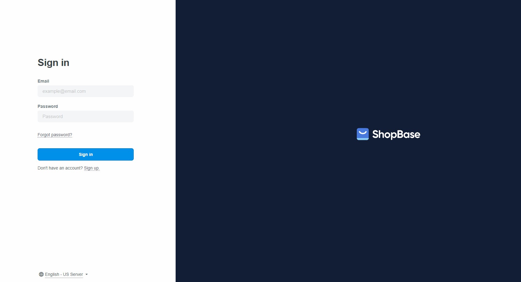 Giao diện đăng nhập vào ShopBase.