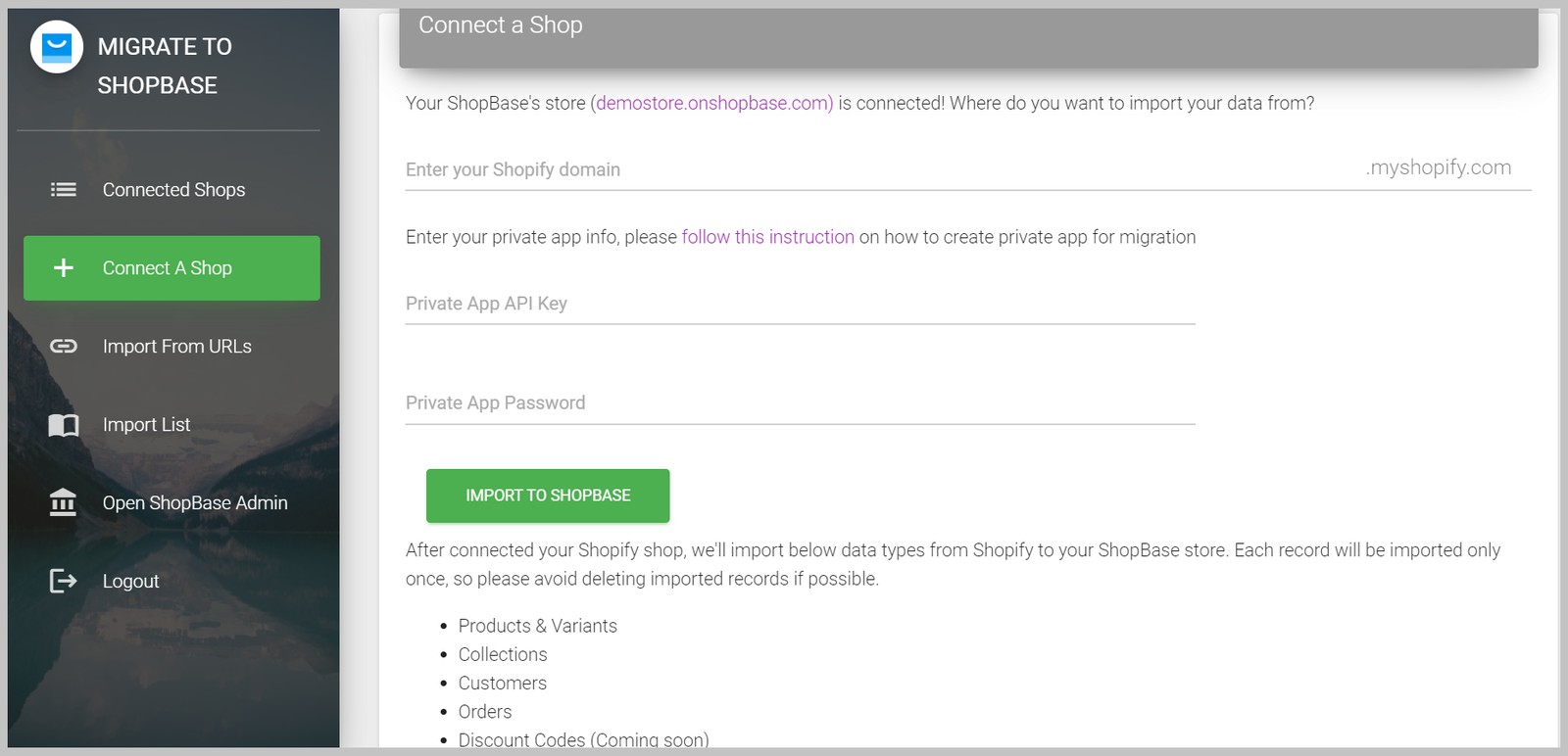 Ở mục “Connect a shop”, bạn dán API key và Password vào các trường thông tin tương ứng.