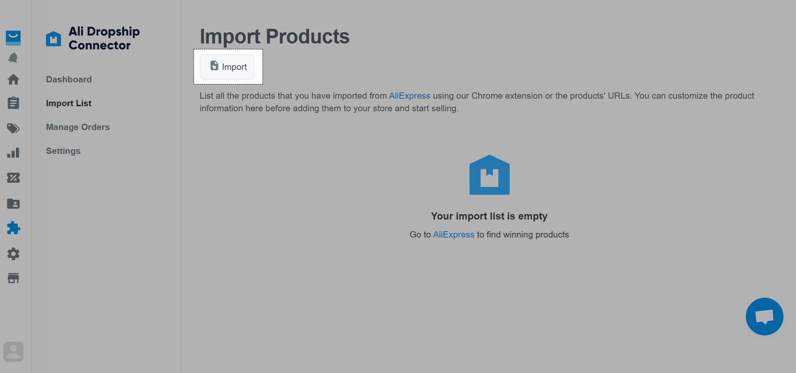 Nút Import hiện lên trong danh sách các sản phẩm đã nhập của bạn.