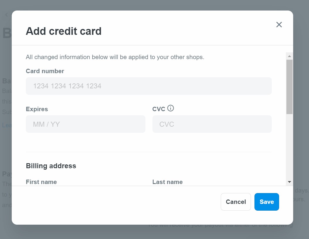 Bạn cần điền thông tin đầy đủ mà hộp thoại Add credit card yêu cầu.