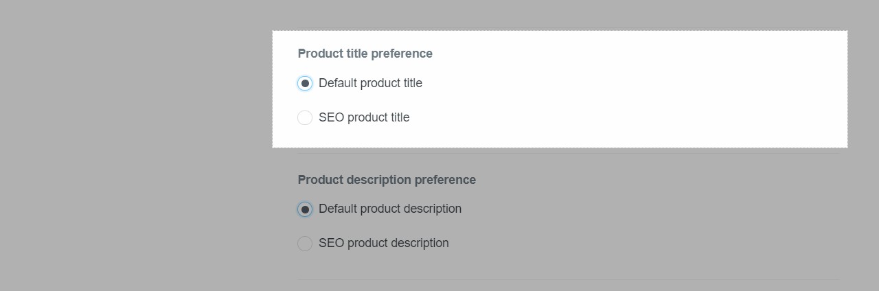 Bạn lựa chọn tiêu đề sản phẩm tại Product title preference.