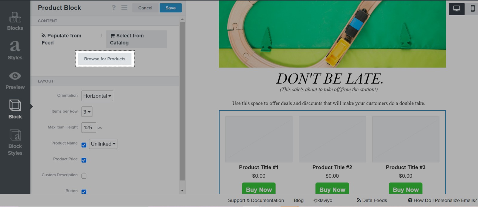 Bạn chọn Browse for Products để chọn sản phẩm cho vào email.