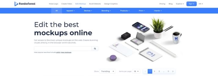 Renderforest cũng là trang web cung cấp kho mockup chất lượng.