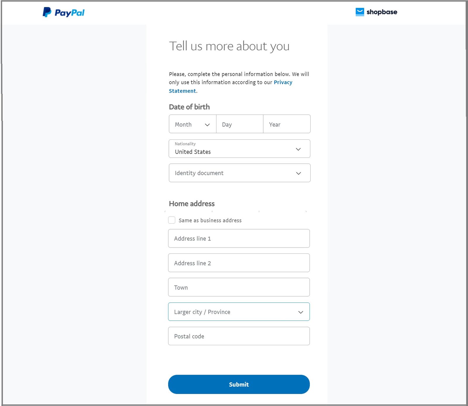 Cung cấp các thông tin cá nhân cho PayPal.