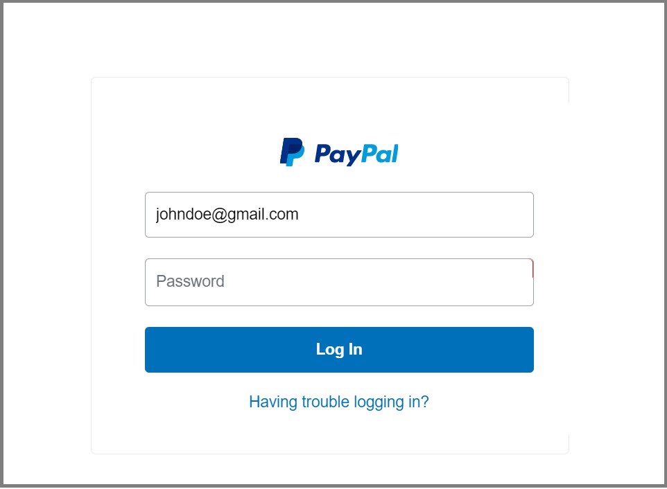 Giao diện đăng nhập của PayPal.