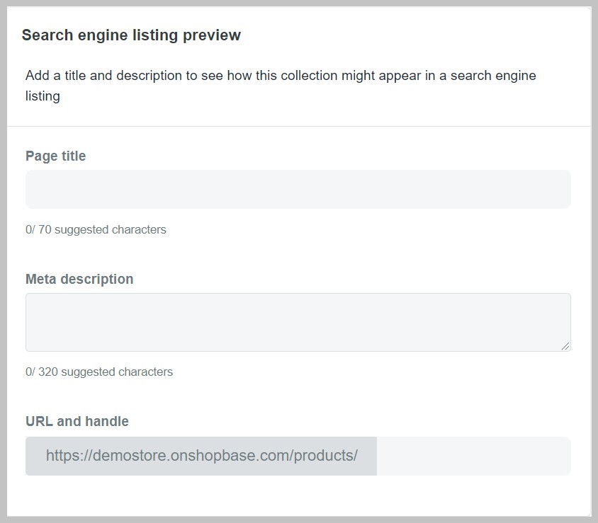 Search engine listing preview, bản xem trước cách mà sản phẩm của bạn sẽ hiển thị trên công cụ tìm kiếm.