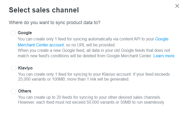 Sales channels