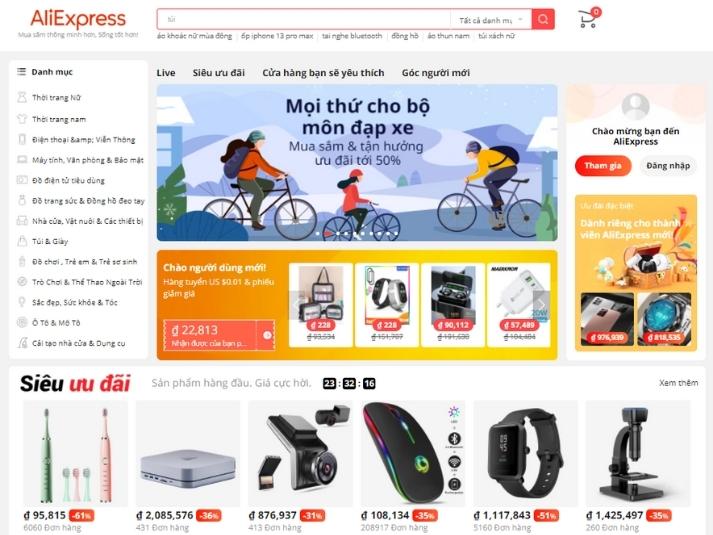 Giao diện của AliExpress hỗ trợ khá nhiều ngôn ngữ, trong đó có tiếng Việt.