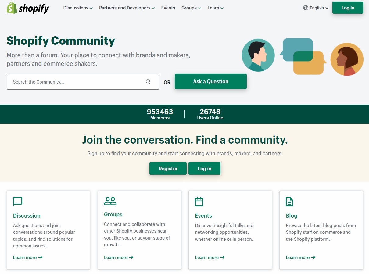 Shopify cung cấp diễn đàn trao đổi với hơn 900 nghìn thành viên đến từ khắp nơi trên thế giới.