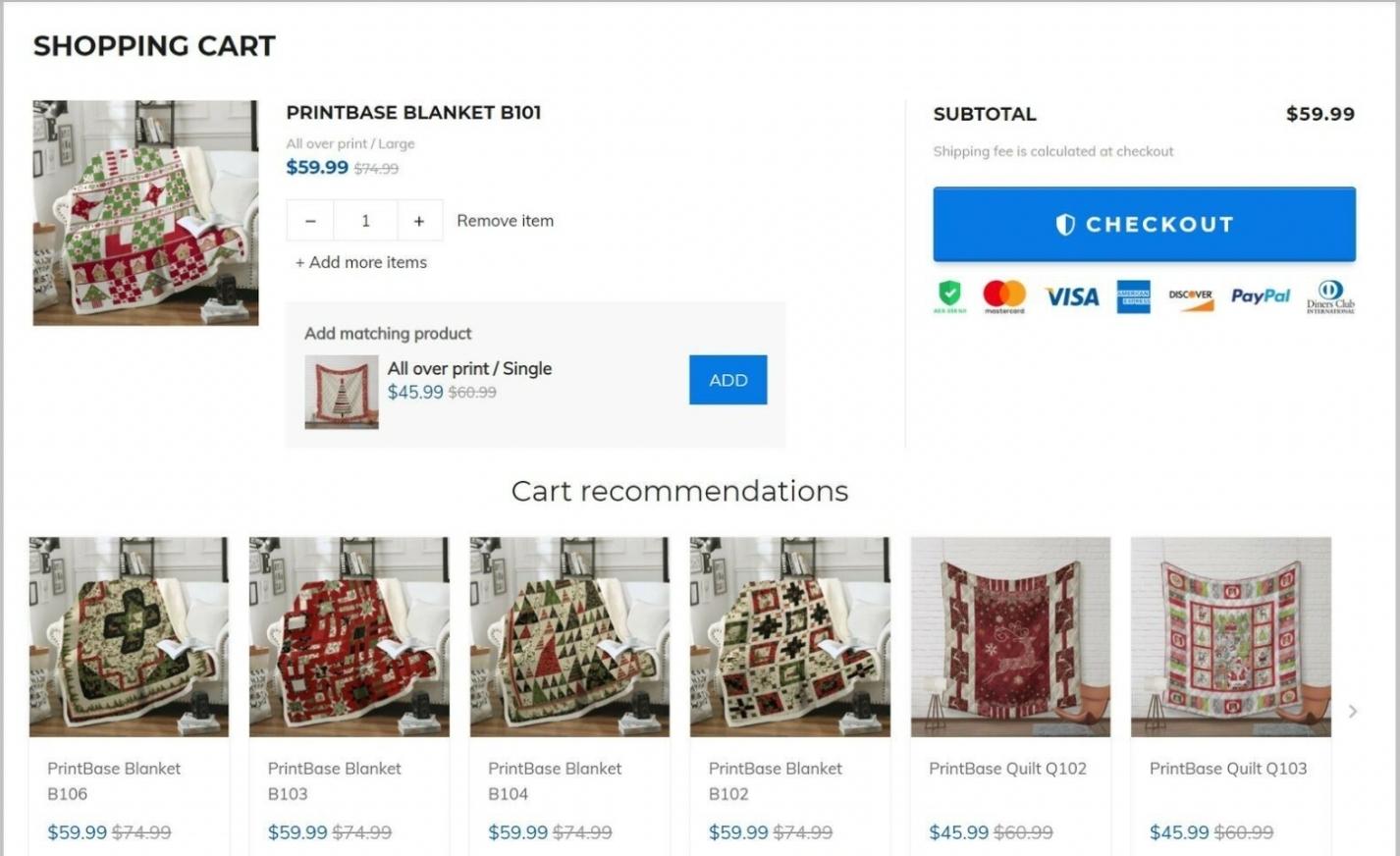 Một ví dụ cho tính năng In-cart Upsell.