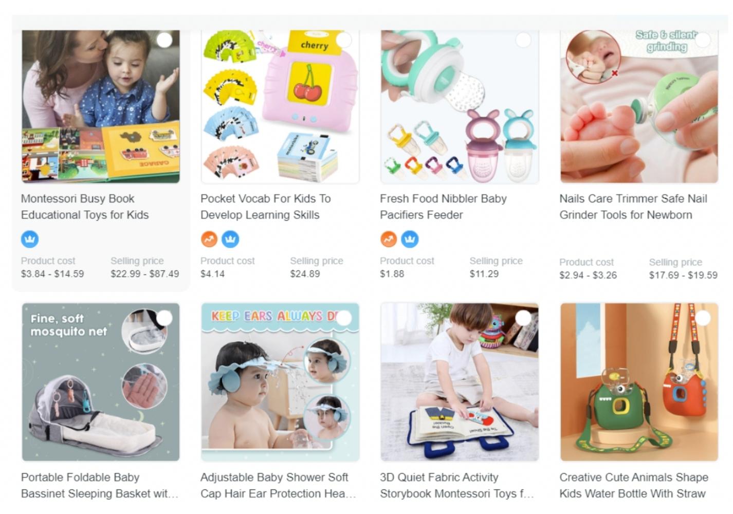 Best seller trong danh mục Babies & Kids là các sản phẩm đồ chơi, núm ti,... cho bé.